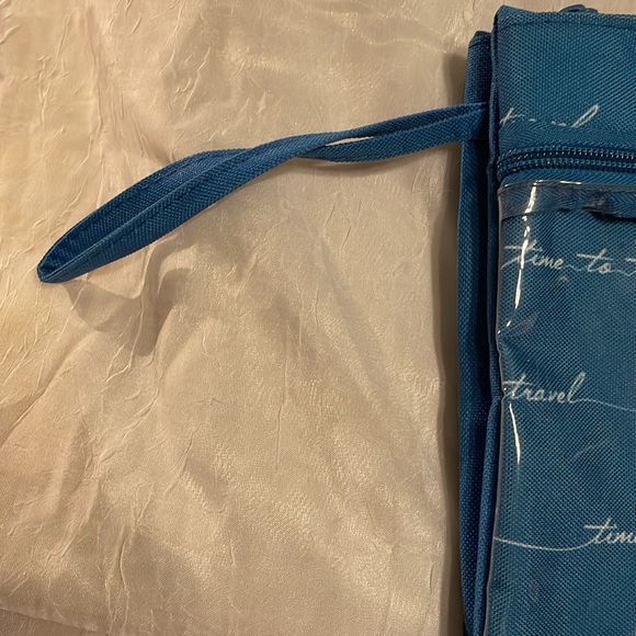 Morgan Home- Travel/makeup bag, blue colored w/white lettering & strap - Picture 2 of 13